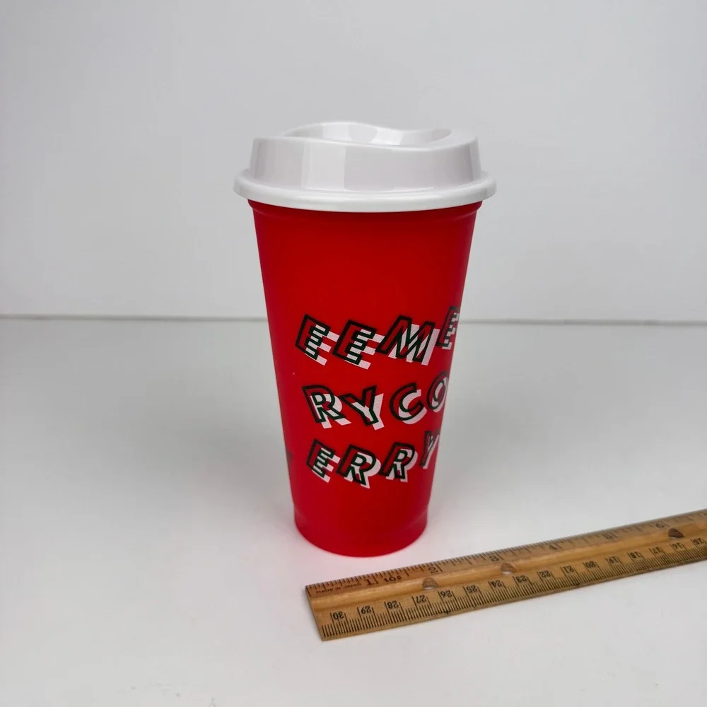 2013 Starbucks 16oz Plastic Red Travel Mug‎ Cup White Lid Merry Coffee Christmas